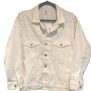 H&M Pearl Studded Oversized Jean Jacket